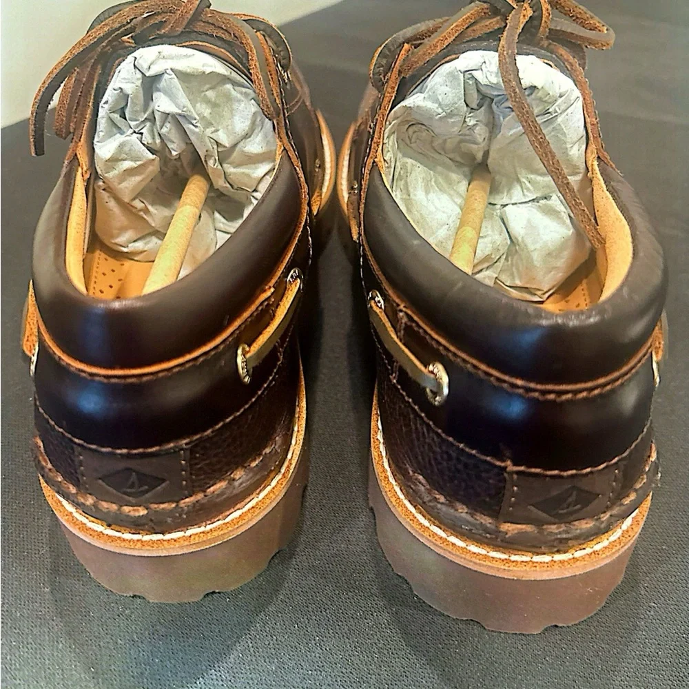 Sperry Brown Leather and Dark Brown Suede Lug Boat Shoes